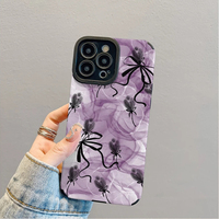 Étui de téléphone portable en cuir artificiel TPU avec impression vagues violettes et nœud papillon pour iPhone X Xr 11 12 13 14 15 16 17 18 Pro Max