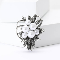 Bros Bunga Kristal Mutiara Rhinestone Grosir, Pin Bunga Vintage, Perhiasan Pernikahan untuk Wanita