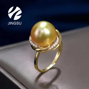 Anillo de perlas con diamantes, color natural, 18K, nuevo diseño