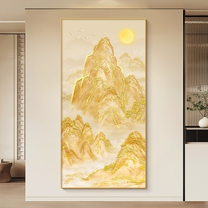 Quadro Decorativo Inkjet Montagna Dorata Soleggiata, Stile Art Déco, Cornice in Cristallo con Lamina d'Oro di Alta Gamma, Arte Murale per Scale - Product Image 6