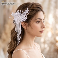 YouLaPan – Élégante coiffe de mariée en dentelle avec appliques florales et détails de pompons perlés pour la mariée, idéale pour les fiançailles et la réception