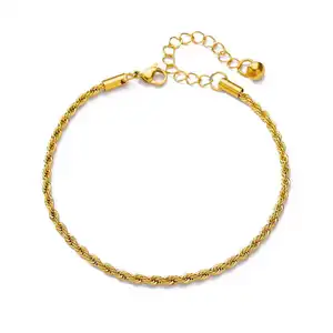 Stainless Steels Waterproof Tarnish Free 18K Gold Plated Jewelry Cuban Link Chain Rope Chain Anklets