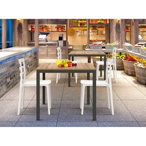 Elia Fixed <b>Table</b> Rustic Oak Melamine Top Metal Base Indoor <b>Dining</b> <b>Table</b> - Product Image 2