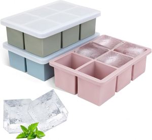 Grand bac à glaçons en silicone à 6 compartiments, moules à glaçons carrés écologiques pour whisky et cocktails, bac à glaçons avec couvercle - Product Image 2