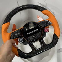 Volante de Fibra de Carbono Forjada y Cuero Perforado para Audi A4 A5 A6 S3 S4 S5 RS3 RS4 Q3 Q5 Q7 TT, Volante Personalizado con Base Plana