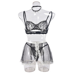 Européen et américain Ins <span class=keywords><strong>Maid</strong></span> <span class=keywords><strong>Cos</strong></span> Play Costume sexy en dentelle de contraste de couleur noir et blanc - Product Image 6