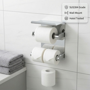 Porte-papier toilette double rouleau moderne à fixation murale en acier inoxydable 304, bras carré, design contemporain pour salle de bain - Product Image 2