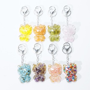 Cartoon Cute Bling Bling Sequins Resin Natural Healing Crystal KT Cat Key Chains for Bag Key Hanging Car Decoration Gift