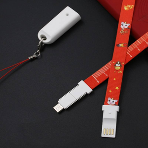 สายชาร์จ USB C แบบ 3 in 1 สำหรับโทรศัพท์มือถือ พาวเวอร์แบงค์ และใช้ในรถยนต์ สายไนลอนแบบ Type-C/Micro USB พร้อมสายคล้องคอแบบมีไม้บรรทัด - Product Image 5