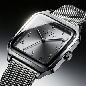 SABR Men's Luxury Retro <b>Square</b> Quartz Watch Business Casual Sports Waterproof Alloy Case Stainless Steel Band Arabic Numerals - Product Image 3