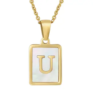 Fanyue U High Quality Initial Letter Square 18k Real Gold Plated Stainless Steel Shell Pendant Necklace For Women 2024