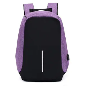 high quality oxford stylish security lady anti-theft backpack with usb port - purple