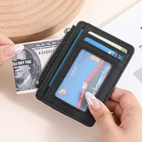 Dompet Kulit PU Ultra Tipis 5 Slot Tempat Kartu Slim Tempat Kartu Kredit Bank Mini Dompet Koin Pria Bisnis Tempat Kartu Identitas Kecil