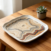 Service de table personnalisable en porcelaine de style strates géologiques, vaisselle minimaliste en osseporcelaine, ensemble de vaisselle en céramique personnalisable
