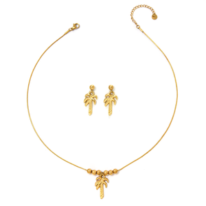 <b>Palm</b> <b>Tree</b> <b>Necklace</b> and Earrings Set Sustainable Gold Plated Stainless Steel Trendy Fashion Jewelry for Women - Product Image 2