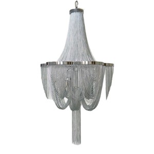 <span class=keywords><strong>Lustre</strong></span> LED post-moderne de luxe léger pour salon, grand modèle à pampilles en chaîne d'aluminium, trois couleurs à intensité variable, finition Or/Argent - Product Image 5