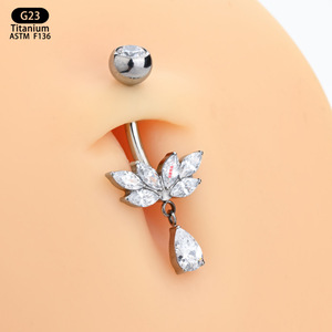 G23 <b>Titanium</b> Belly Button <b>Ring</b> Flower Shape 5A Zircon Prong Setting Navel Jewelry For Women - Product Image 3