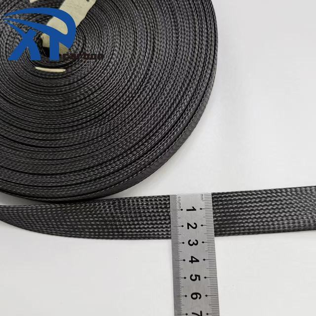 Activated Carbon Fiber 25mm Wire protection Carbon Fiber  Sleeve Braided Ovan Mesh Cable Sleeve 30mm