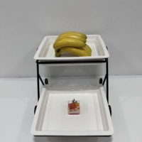 Ensemble de plats de service en porcelaine rectangulaire à 2 couches pour restaurant, fête, restauration, rehausseur en acier, fournitures pour hôtel et restaurant