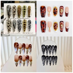 Nouveaux <span class=keywords><strong>faux</strong></span> ongles à presser, motif léopard, en métal, faits main, peints à la main, design <span class=keywords><strong>original</strong></span>, pour manucure tendance et personnalisée - Product Image 1