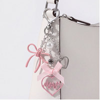 Breloque de sac Cœur Flamme Rose avec Nœud et Perle, Porte-clés, Décoration de Sac à Main Mignonne et Féminine, Accessoire de Mode pour Femme