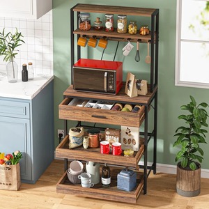 Étagère de <span class=keywords><strong>boulanger</strong></span> standard en MDF marron moderne avec tiroir compatible avec micro-ondes, étagère de cuisine à 5 niveaux - Product Image 3