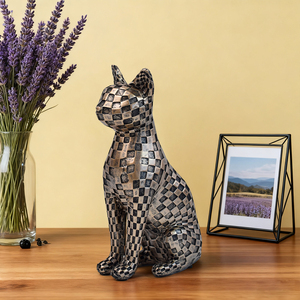 Figura de Gato a Cuadros de Mosaico, Estatua de Animal, Decoración para el Hogar, Sala de Estar, Oficina, Vinoteca, Artesanía de Resina, Artículos Conmemorativos para Mascotas - Product Image 5