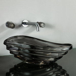 Nuevo Lavabo de Sobremesa para Baño, Forma Irregular, Acabado Brillante, Lavabo de Vidrio Templado Artístico para Hotel o Villa - Product Image 3