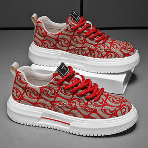 Zapatos de Lona Transpirables para Hombre, Diseño Geométrico Rojo, con Cordones, Punta Redonda, Entresuela de EVA, Suela de Goma, para Todas las Temporadas, Moda Actual - Product Image 4