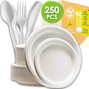 Placas redondas de 6 polegadas renováveis e biodegradáveis na gama de utensílios de mesa compostáveis utilizam placa quadrada de polpa de bambu