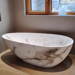 Bañera con Patrón de Mármol Gris y Negro que Realza el Paisaje Exterior Elegante, Bañera de Piedra Sólida, Bañera de Mármol - Product Image 6