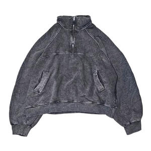 Sweatshirt and Sweatpants Set Heavy Distressed Acid-washed <b>Cardigan</b> Set Zippered Raglan Sweatshirt Two-piece Set - Product Image 1