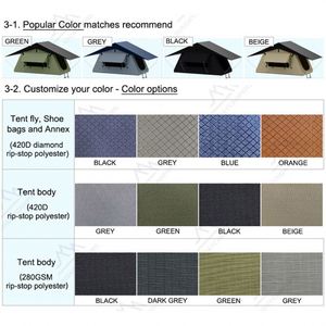 Tente <span class=keywords><strong>de</strong></span> <span class=keywords><strong>toit</strong></span> souple pliable pour voiture et camion, pour le camping en plein air, 1 à 3 personnes, en polycoton imperméable, 4x4, tout-terrain, OEM - Product Image 5