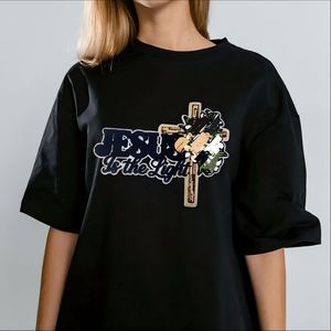 Nouveau stock Grand format 28 cm Patch thermocollant brodé en chenille avec bordure argentée/dorée, motif 'God Is Good' et 'Jesus Hope' en forme de crucifix - Product Image 4