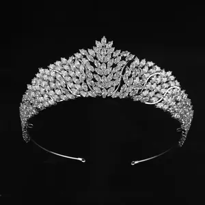 Platinum/ 24K Gold Plated Bridal Hair Accessories Zircon Headpiece Wedding In Tiaras Pageant Crowns Hair Jewelry Princess Crown