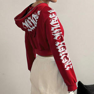 Sweat à capuche personnalisé à fermeture éclair complète, hauts courts pour femmes, sweat à capuche sérigraphié à manches longues, sweat à capuche zippé épais et vierge - Product Image 5