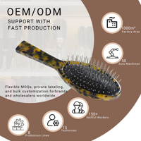 Brosse à cheveux personnalisée OEM en acétate avec coussin, poils métalliques, brosse à picots en acier inoxydable, brosse démêlante antistatique, vente en gros