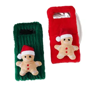 ของขวัญคริสต์มาสเคสโทรศัพท์พับได้สำหรับ Samsung Z flip 4ตุ๊กตาการ์ตูนฤดูหนาวอบอุ่นนุ่มฟูปลอกมือถือ