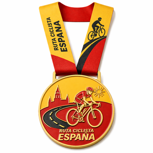 Medalla de Ciclismo Profesional al por Mayor, Estilo <span class=keywords><strong>La</strong></span> Vuelta, Jersey Rojo 3D, Medallón Personalizado de España con Cinta para Premios de Carreras de Ciclismo de Carretera - Product Image 2