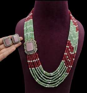 <b>Long</b> <b>necklace</b> beads With earings Premium quality <b>Necklace</b> Set Fashion Jewelry for Girls and Women's Party Wear - Product Image 4