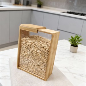 Wooden Rice Storage Box With Handle Rectangle 22 <b>In</b> High For <b>Kitchen</b> Food Storage - Product Image 3