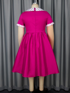 AM050253 cravatta con girocollo a pois a manica corta stampata elegante una linea rosa abiti Casual per ragazze - Product Image 6