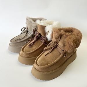 {Personnalisation d'usine} Fukallen Bottes de neige à semelles épaisses garnies de fourrure de couleur camel pour femmes Style populaire - Product Image 2