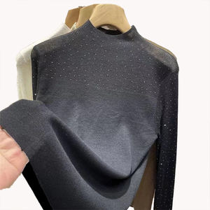 Pull en laine douce élégant de haute qualité à col montant orné de strass pour femmes Automne Hiver Nouvelle arrivée Mode - Product Image 3