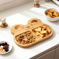 Assiettes à déjeuner en bois de bambou écologiques et ensemble de cuillères en silicone avec motif d'ours de dessin animé pour enfants, ustensiles de cuisine, logo laser