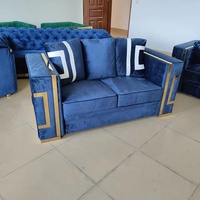 Canapé 3 places de luxe en acier doré et tissu, style nordique, pour salon, mobilier moderne, ensemble de canapés en velours bleu