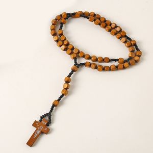 Catholic Cross Rosary Necklace 8 * 8 Square Wooden Beads Pendant Worn on the Head <b>Easter</b> Christmas <b>Ornaments</b> Wholesale - Product Image 2