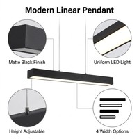 Panel de Luz LED Lineal Suspendido Enlazable de 30W 40W 50W 1200mm, Diseño Industrial, SMD2835, Blanco 4100K, Blanco Neutro, Aleación de Aluminio