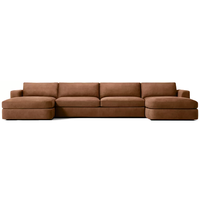 Stilvolles Leder L-U-förmiges Lounge-Sofa Modernes Couch-Set Plüschweiche Kissen Handgefertigter Umweltfreundlicher Wohnzimmer-Stil