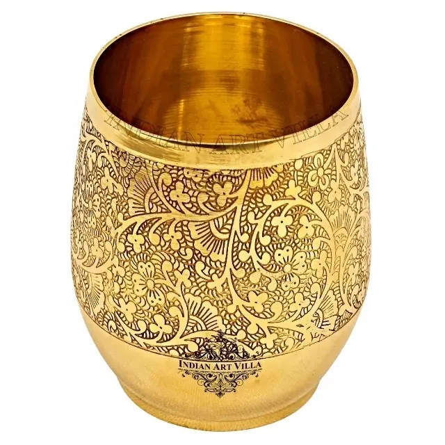 Vaso de cristal de diseño de flor en relieve, latón, arte indio, villa, venta al por mayor